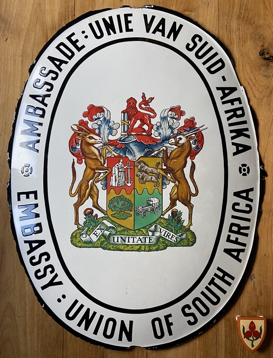 Union of South Africa EMBASSY 1932 Enamel plate sign Coat of Arms Unique