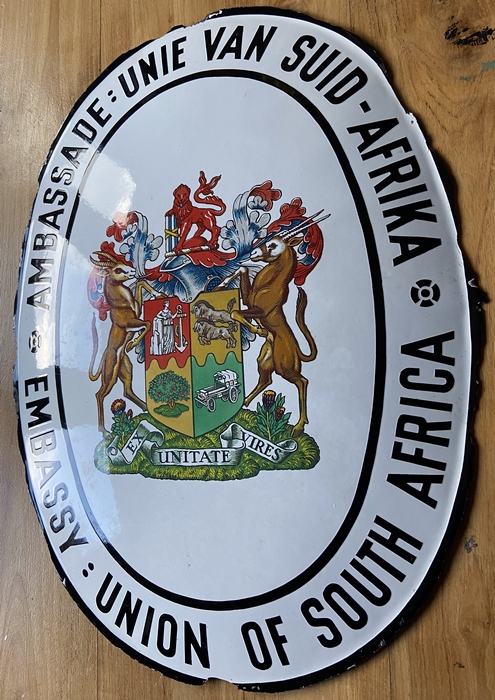 Union of South Africa EMBASSY 1910 Enamel plate sign Unique 3w