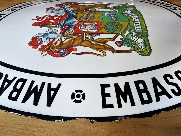 Union of South Africa EMBASSY 1910 Enamel plate sign Unique 8w
