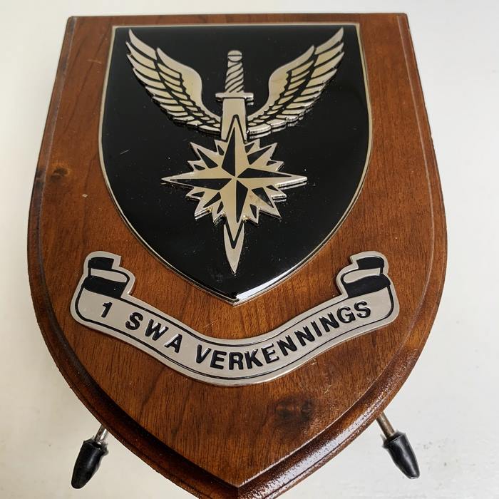 RECCE 1st SWA Special Forces South West African Territorial Force Command Wood Shield Plaque-1 w