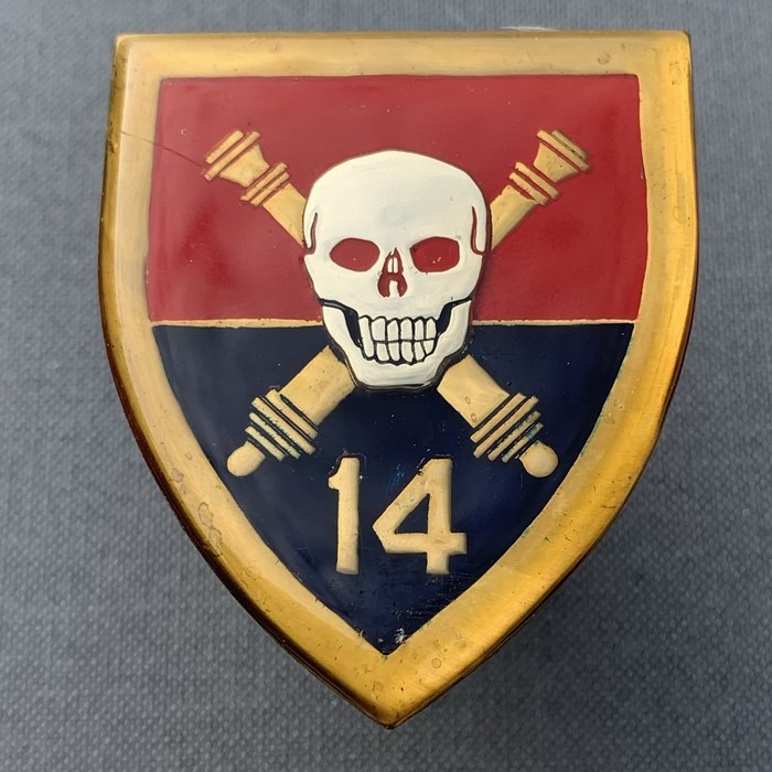 SADF South Africa Defence Force 14 Field regiment Enamel flash badge Skull Gun