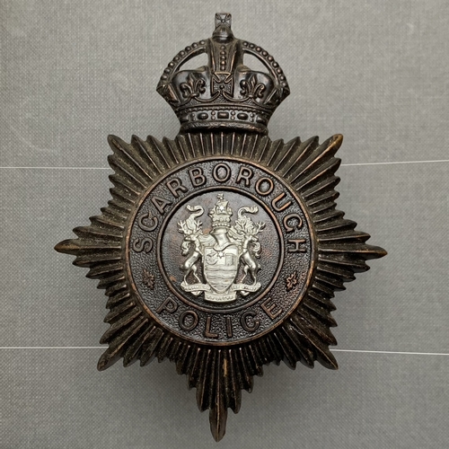 British Scarborough Borough Police Night Helmet Plate Badge - King's Crown