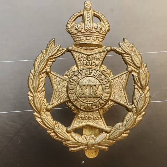 WW1 British 19th County of London Regiment St. Pancras Rifles cap badge
