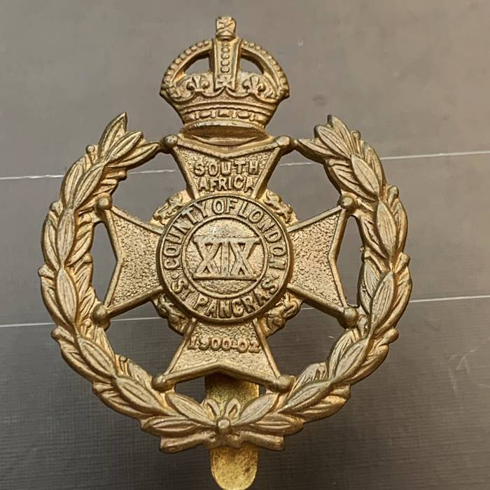 WW1 British 19th County of London Regiment St. Pancras Rifles cap badge -w