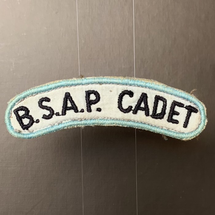 BSAP British South African Police Cadet shoulder title black embroidered on white C561