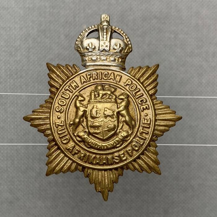 SAP South Africa Police Brass White metal King's Crown Badge 1913-1926