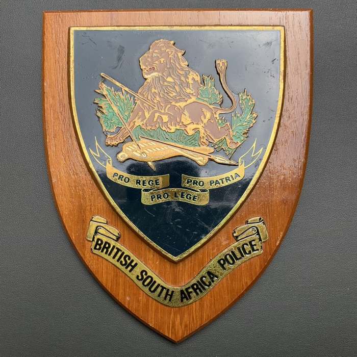 Rhodesia British South African Police BSAP Wooden Shield plaque enamel Badge
