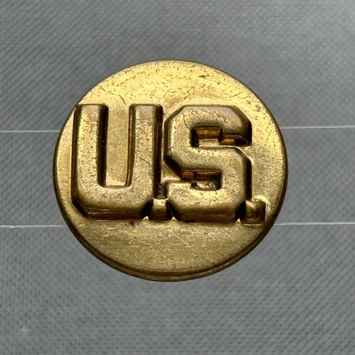 WWII WW2 US Army issue embossed brass collar disk A