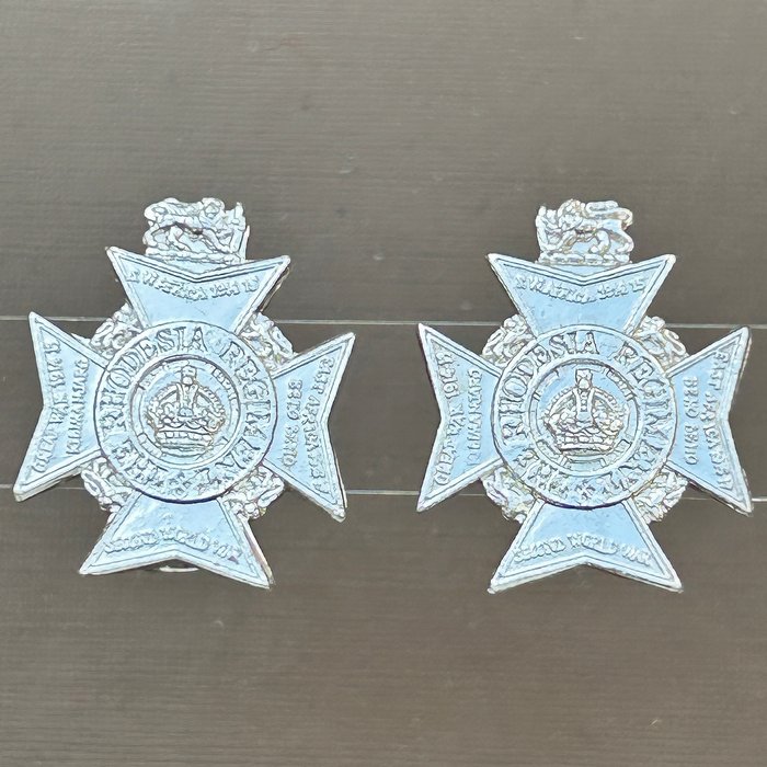 Rhodesian Army Rhodesia Regiment Aluminium Collar Dogs Badges