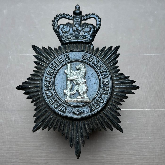 British Police Warwickshire Constabulary Queens crown Black Night Helmet Plate